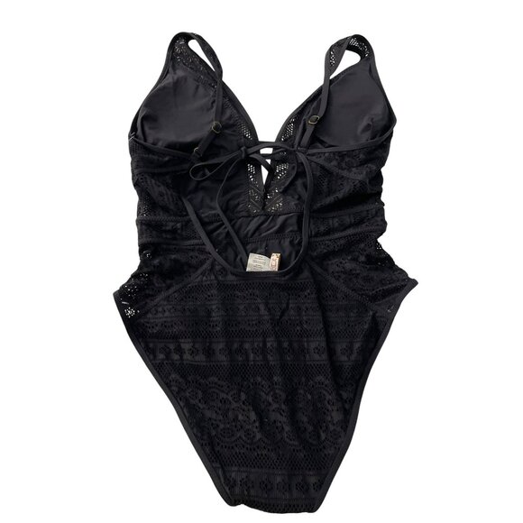 Becca XL $128 Black Crochet One-Piece Swimsuit Bathing Suit NWT - Picture 10 of 12